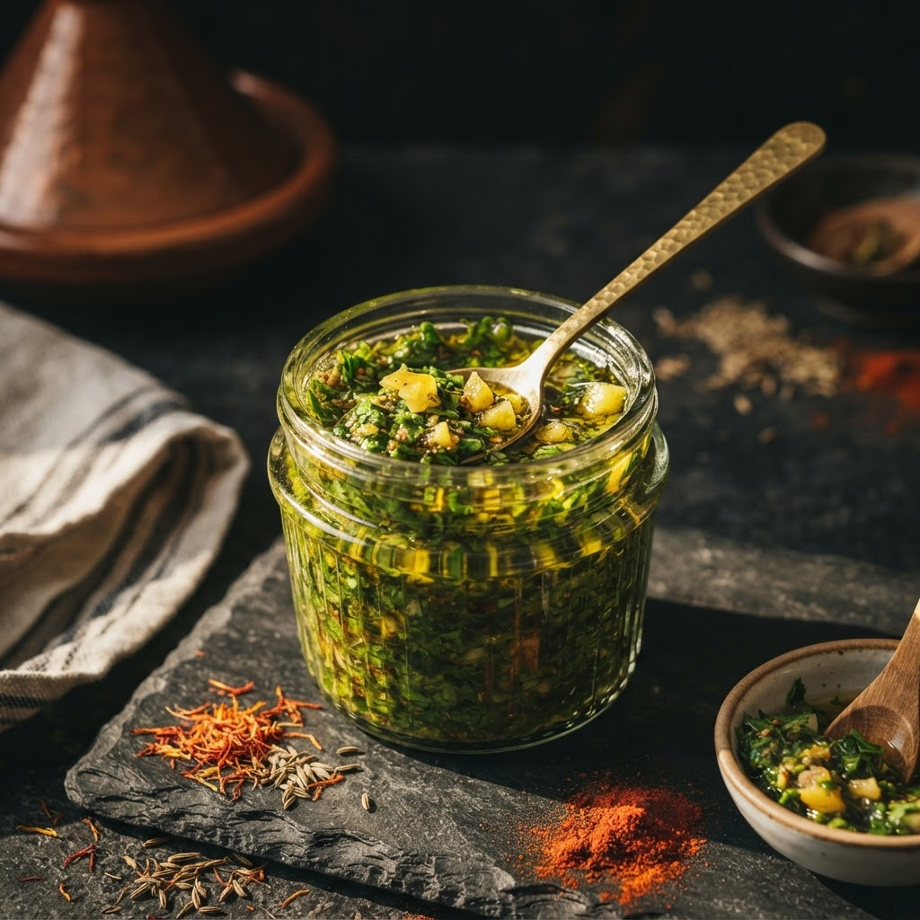 Charmoula Verte, a condiments dish from Rabat