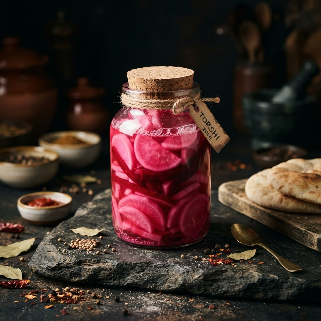 Torshi Pickled Turnips, a condiments dish from Alexandria