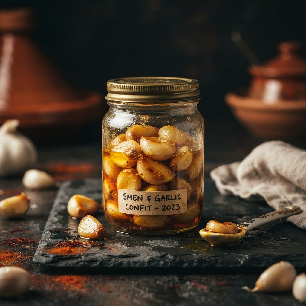 Confit Garlic in Smen, a condiments dish from Fez