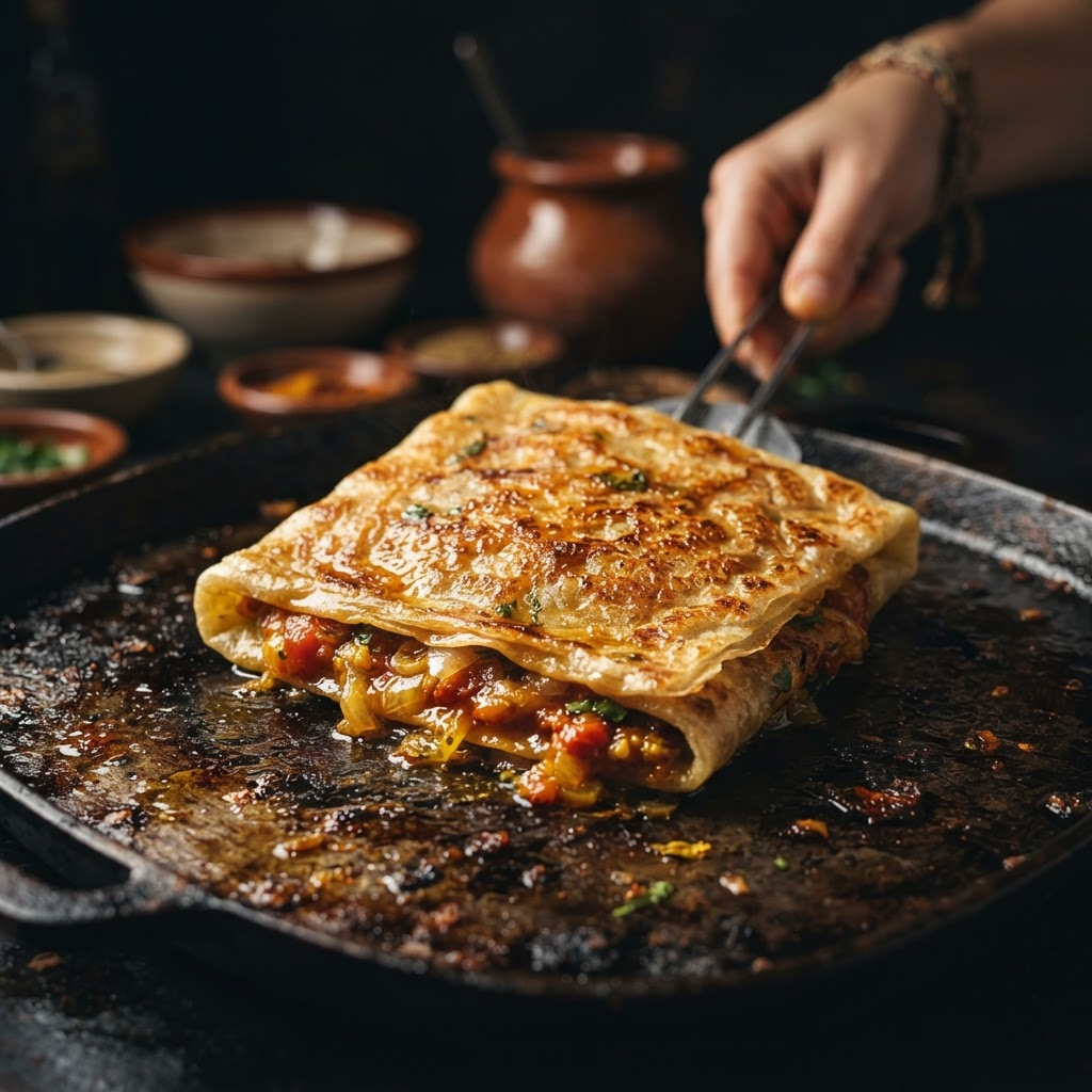 Mahjouba Semolina Crêpe, a street food dish from Constantine