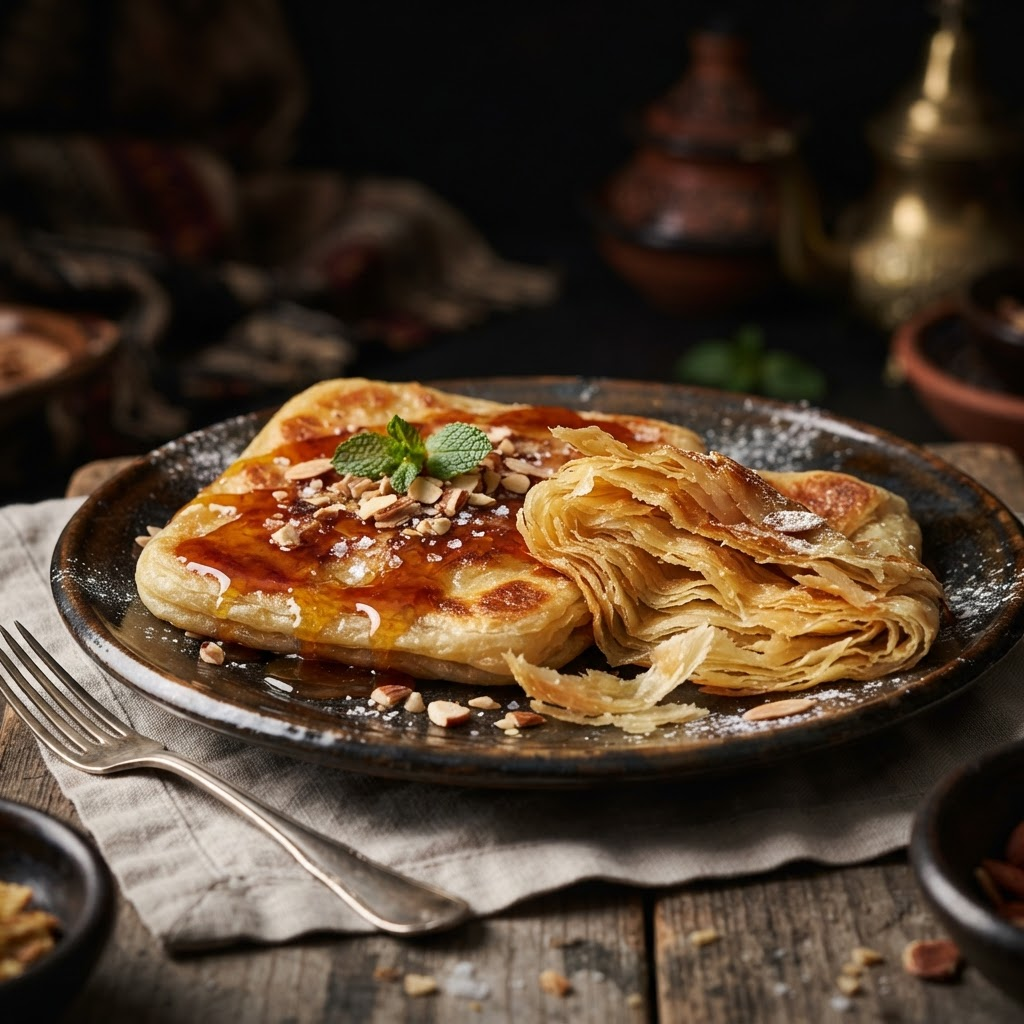 Msemen with Amlou, a street food dish from Agadir