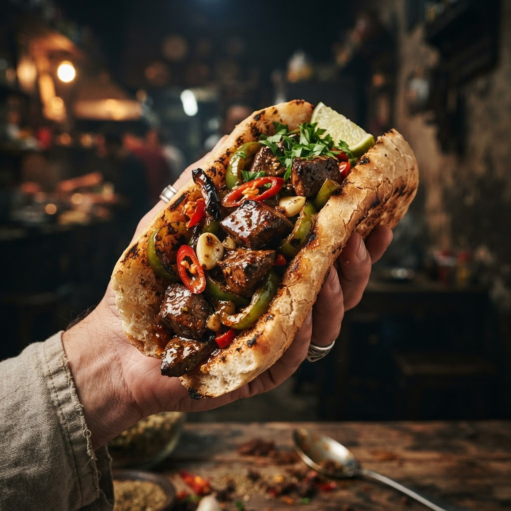 Kebda Iskandarani, a street food dish from Alexandria