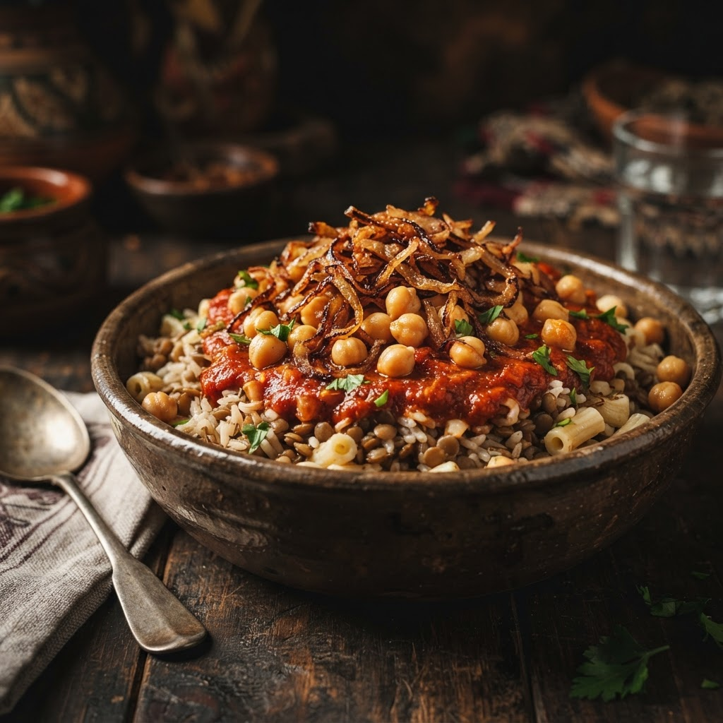 Egyptian Koshari, a street food dish from Cairo