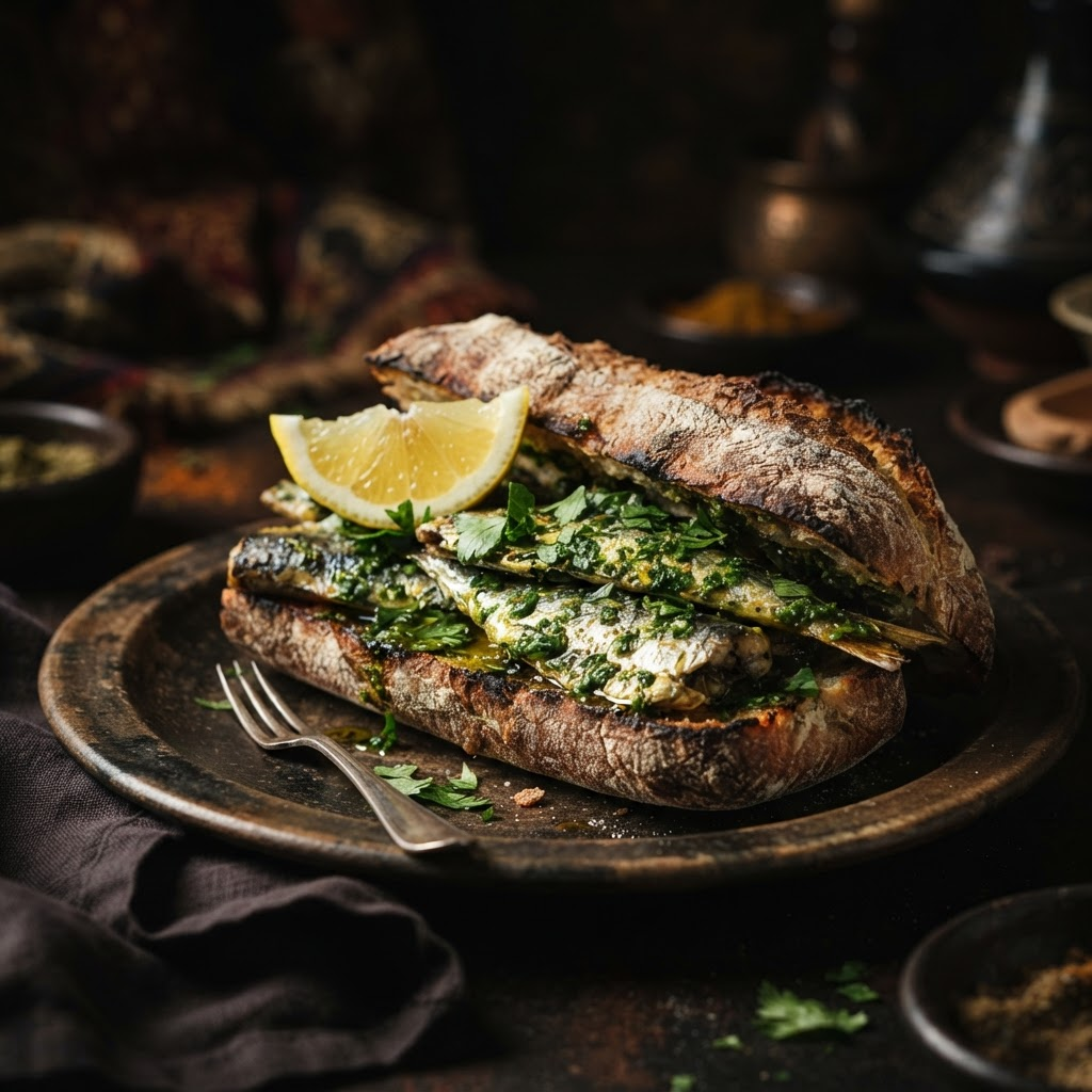 Sardine Chermoula Roll, a street food dish from Safi