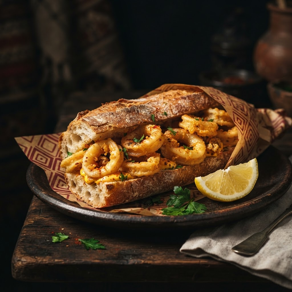 Bocadillo de Calamares, a street food dish from Tangier