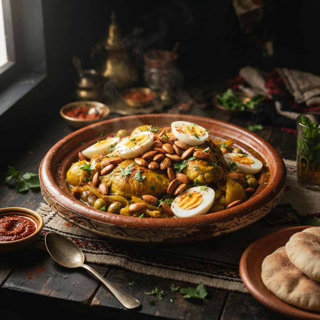 Chicken with Almonds & Eggs, a tagines & stews dish from Tétouan
