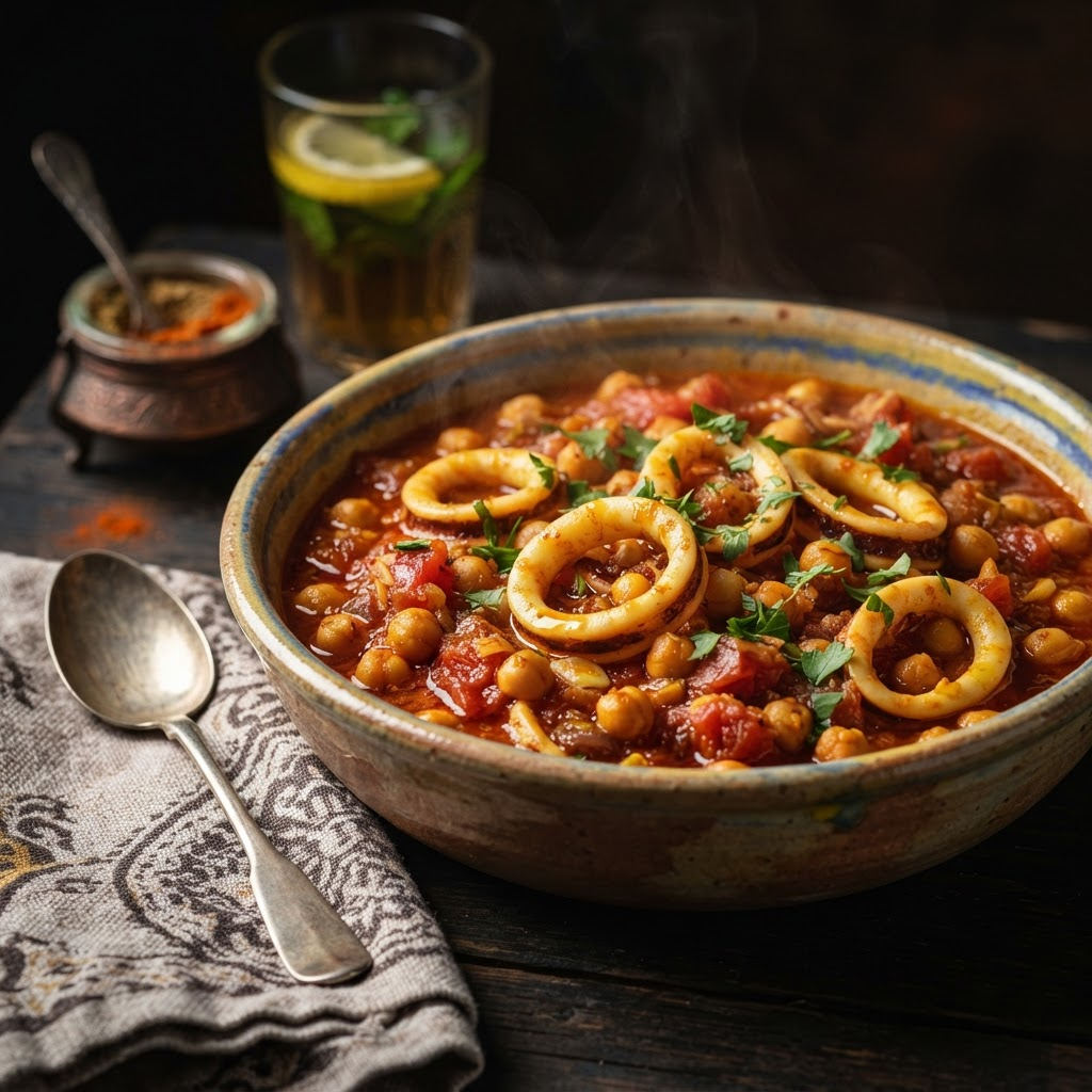 Squid & Chickpea Marqa, a tagines & stews dish from Tangier