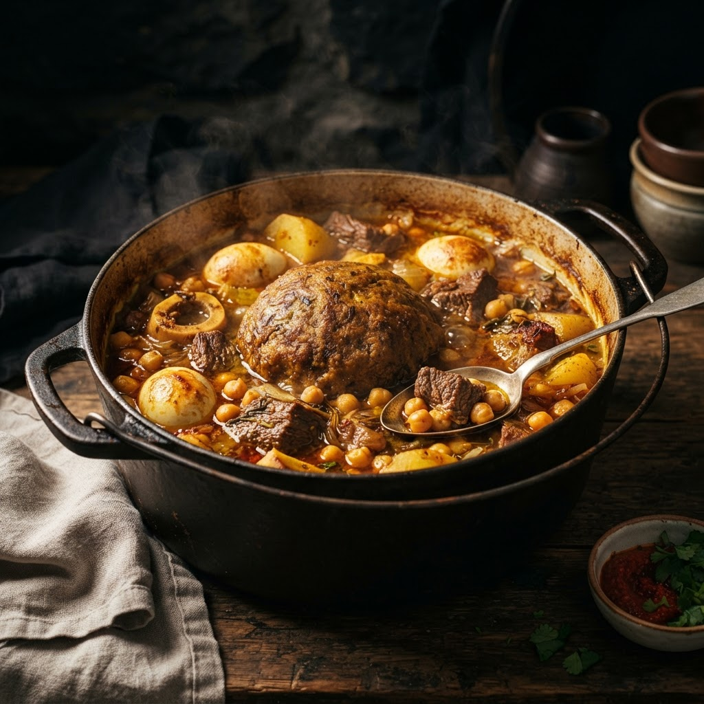 Dafina with Kouclas, a sephardic traditions dish from Rabat
