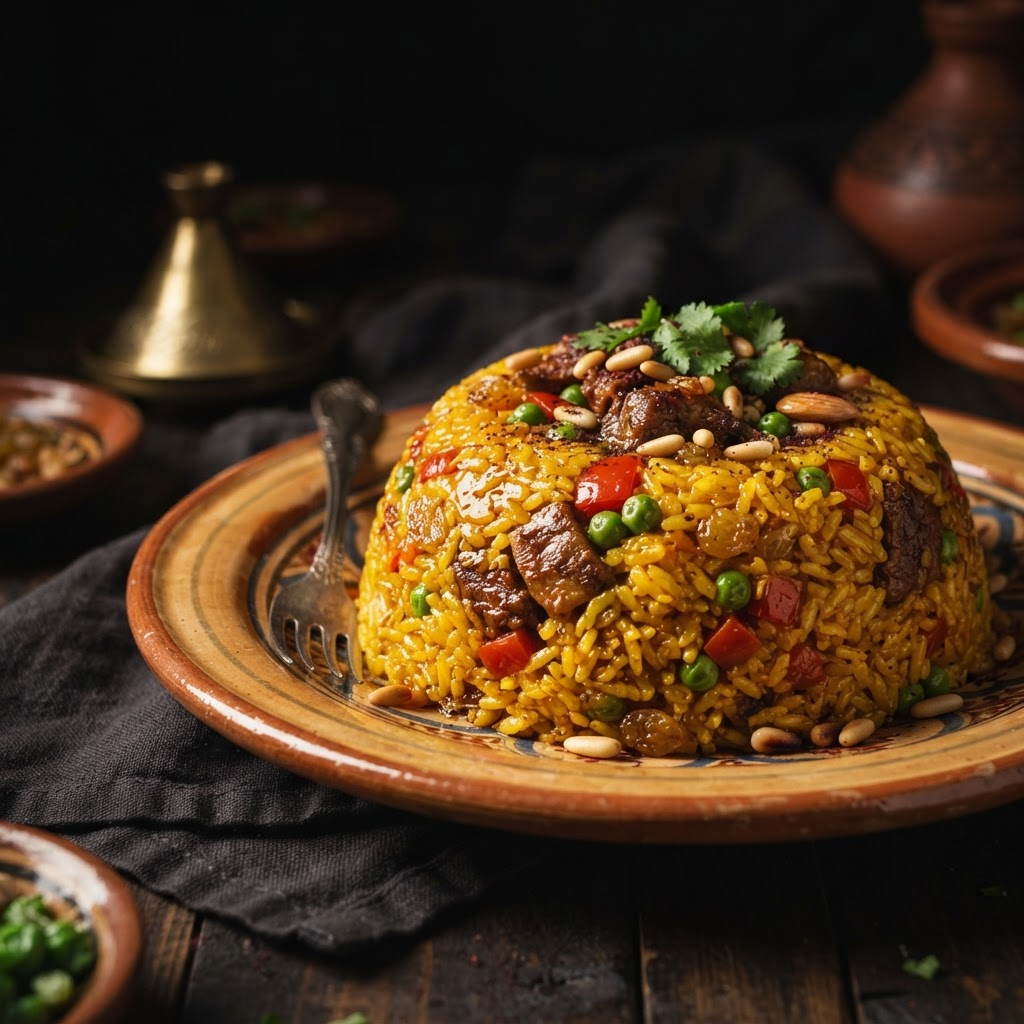 Bomba Rice Timbale, a sephardic traditions dish from Tétouan