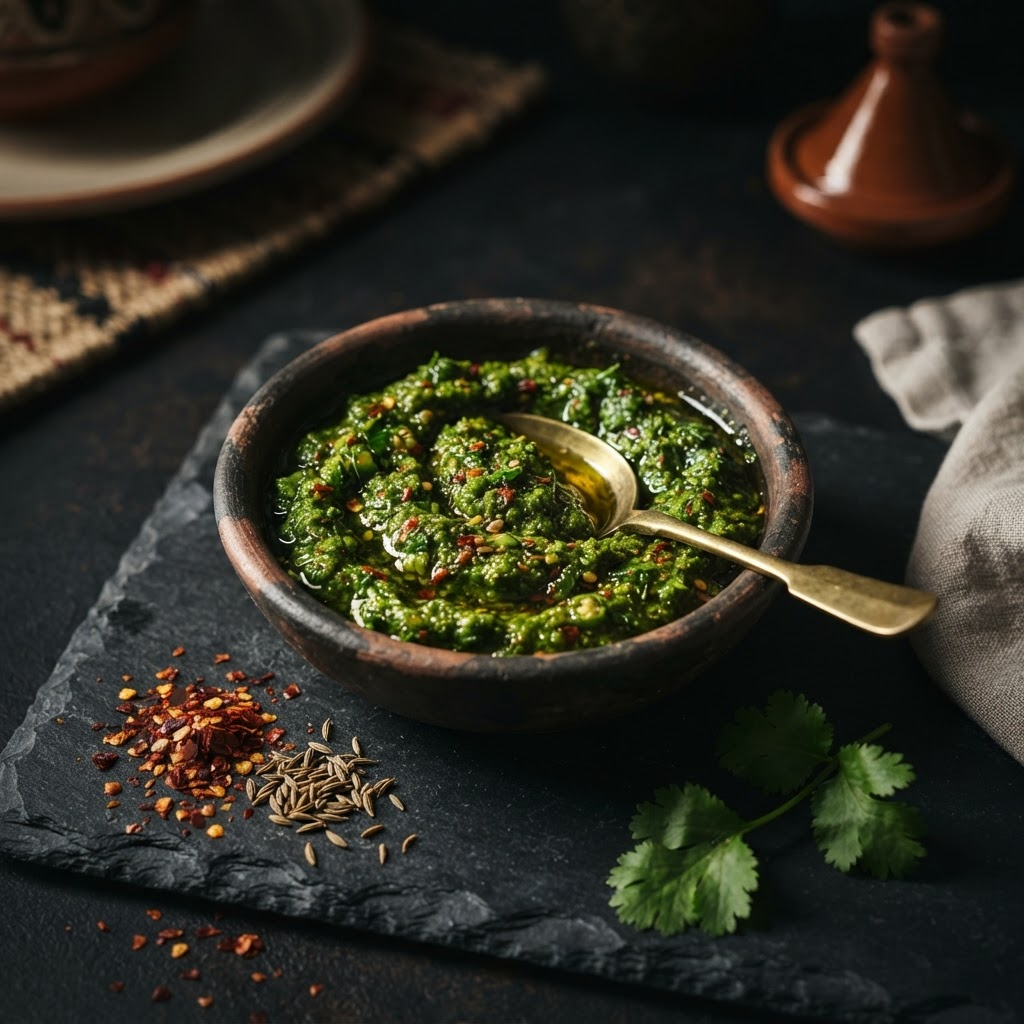 Zhug Green Chili, a condiments dish from Alexandria